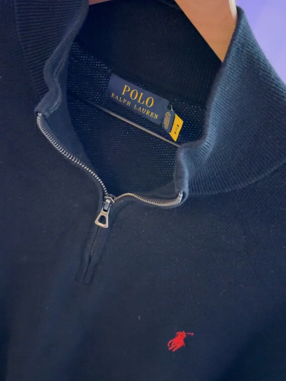 Ralph Lauren Black Half-Zip Sweater with Red Pony